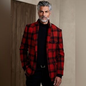 Banana Republic Red and Black Plaid Wool Blazer